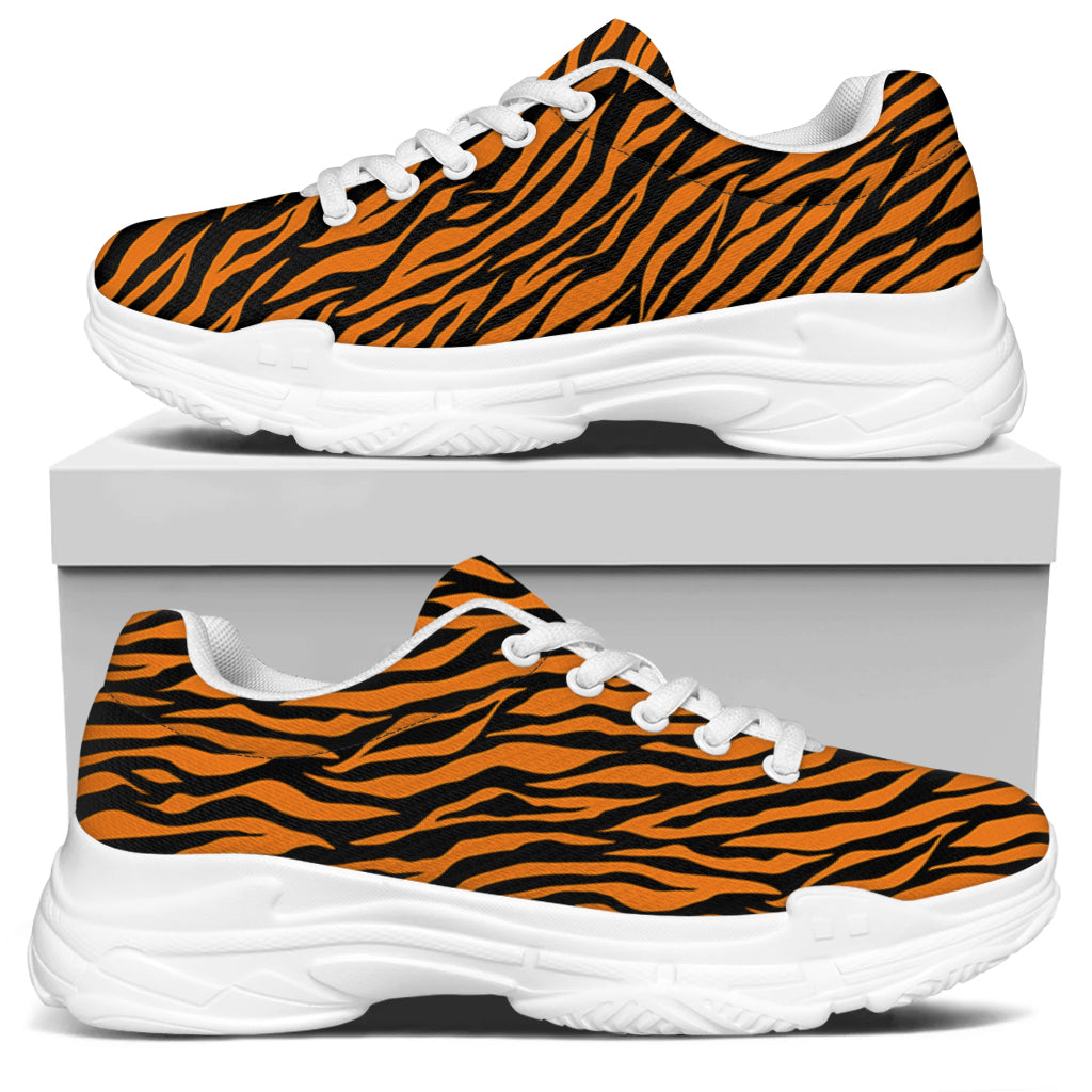 Orange And Black Tiger Stripe Print White Chunky Shoes