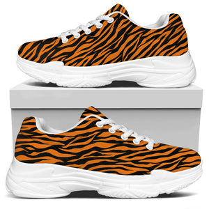 Orange And Black Tiger Stripe Print White Chunky Shoes