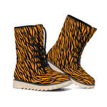 Orange And Black Tiger Stripe Print Winter Boots