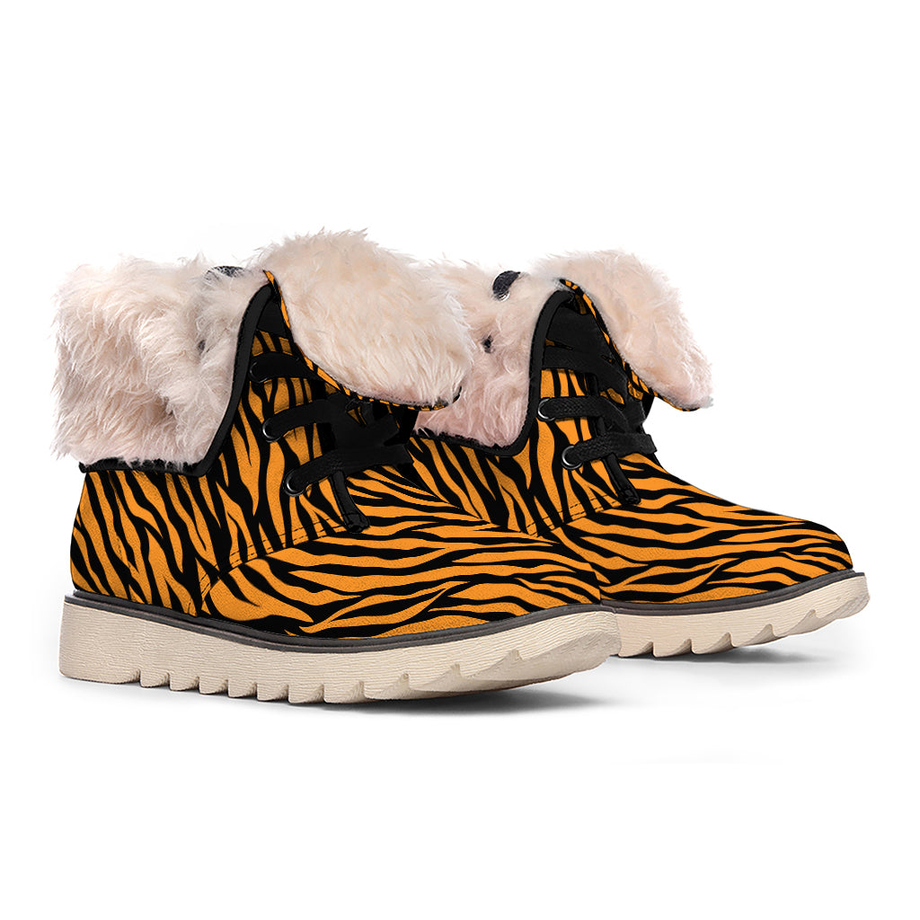 Orange And Black Tiger Stripe Print Winter Boots