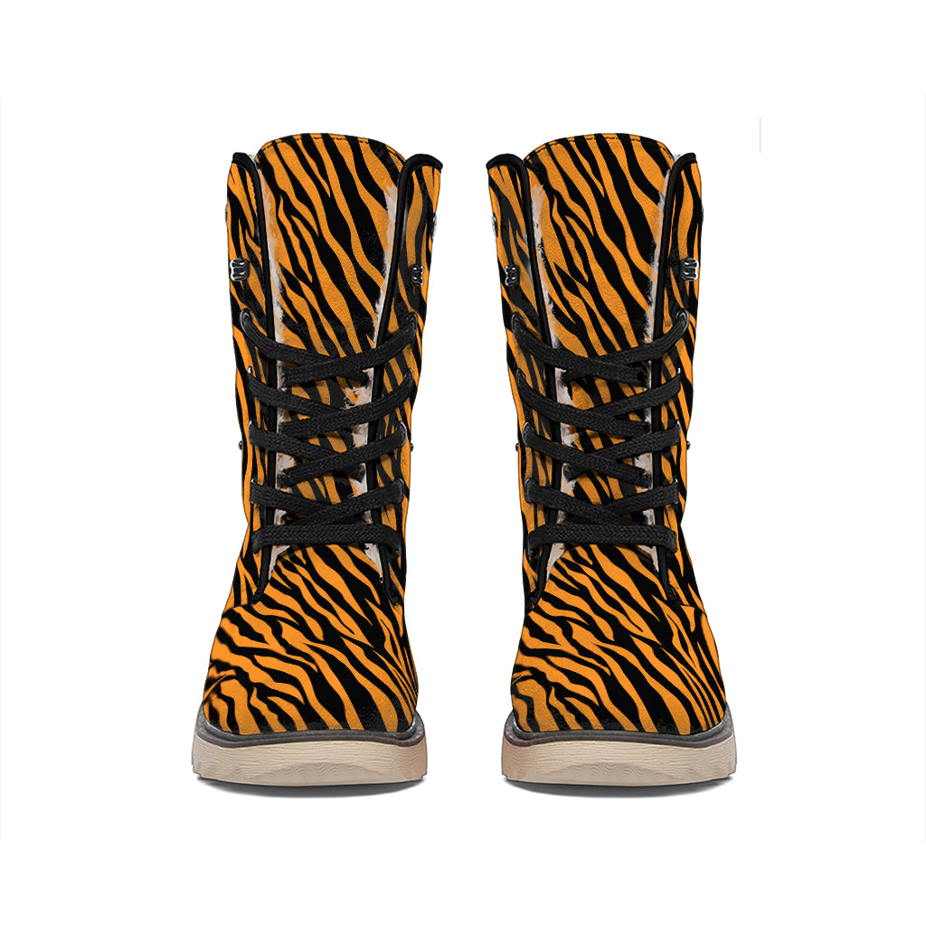 Orange And Black Tiger Stripe Print Winter Boots