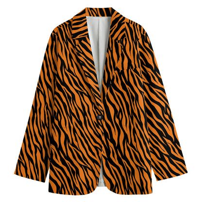 Orange And Black Tiger Stripe Print Women's Blazer