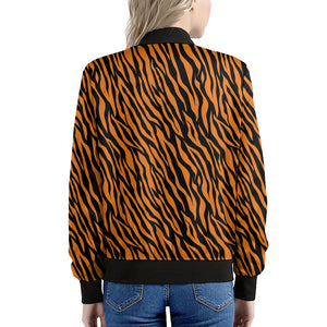 Orange And Black Tiger Stripe Print Women's Bomber Jacket