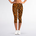 Orange And Black Tiger Stripe Print Women's Capri Leggings