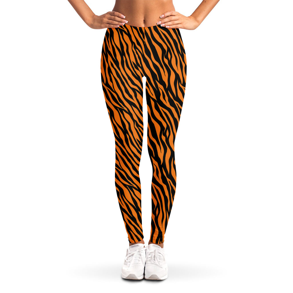 Orange And Black Tiger Stripe Print Women's Leggings
