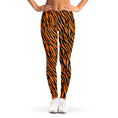 Orange And Black Tiger Stripe Print Women's Leggings