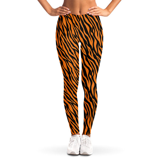 Orange And Black Tiger Stripe Print Women's Leggings