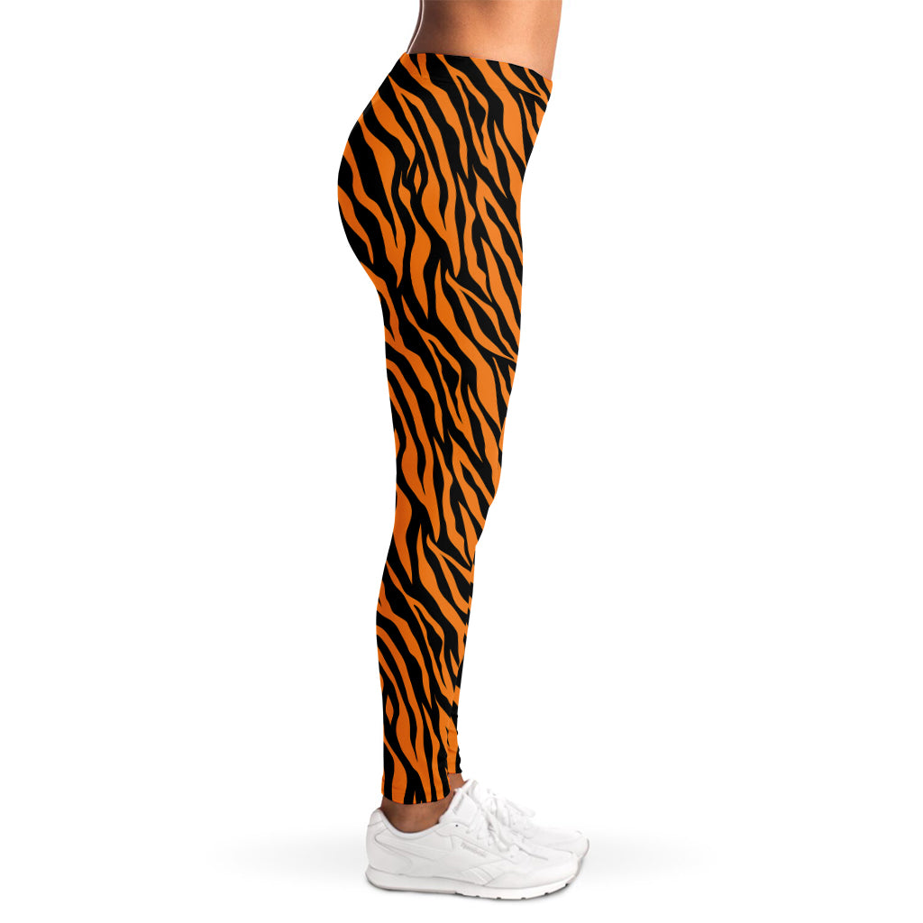Orange And Black Tiger Stripe Print Women's Leggings