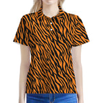 Orange And Black Tiger Stripe Print Women's Polo Shirt