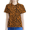 Orange And Black Tiger Stripe Print Women's Polo Shirt