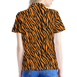 Orange And Black Tiger Stripe Print Women's Polo Shirt