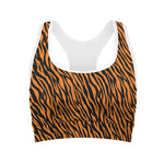 Orange And Black Tiger Stripe Print Women's Sports Bra
