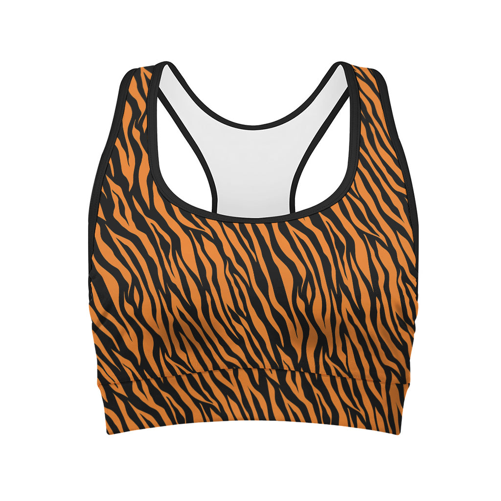 Orange And Black Tiger Stripe Print Women's Sports Bra