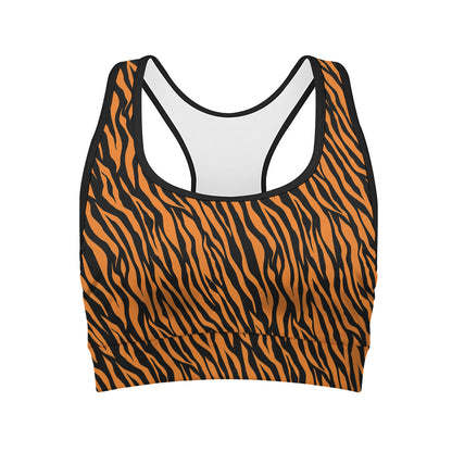 Orange And Black Tiger Stripe Print Women's Sports Bra