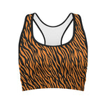 Orange And Black Tiger Stripe Print Women's Sports Bra
