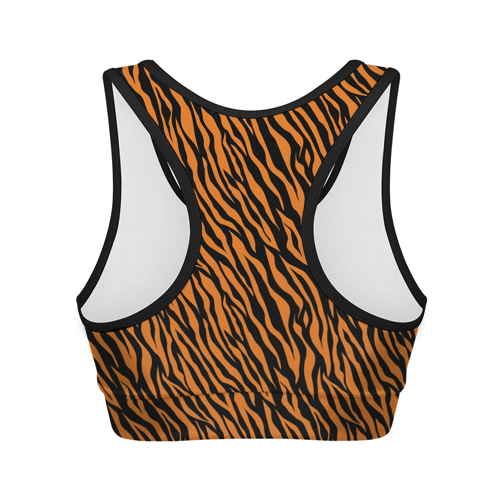 Orange And Black Tiger Stripe Print Women's Sports Bra