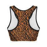 Orange And Black Tiger Stripe Print Women's Sports Bra