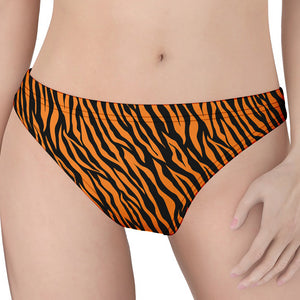 Orange And Black Tiger Stripe Print Women's Thong