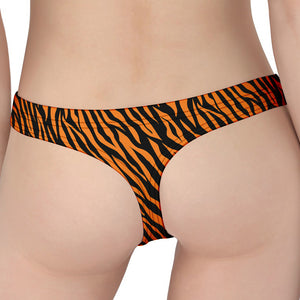 Orange And Black Tiger Stripe Print Women's Thong