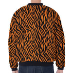 Orange And Black Tiger Stripe Print Zip Sleeve Bomber Jacket