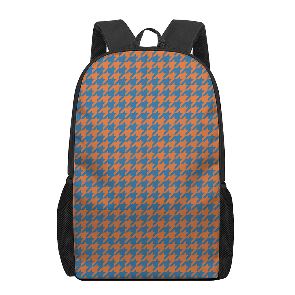 Orange And Blue Houndstooth Print 17 Inch Backpack