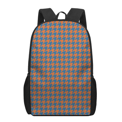 Orange And Blue Houndstooth Print 17 Inch Backpack