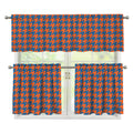 Orange And Blue Houndstooth Print 3 Piece Kitchen Curtains
