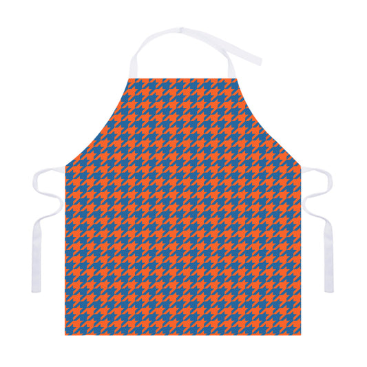 Orange And Blue Houndstooth Print Adjustable Apron