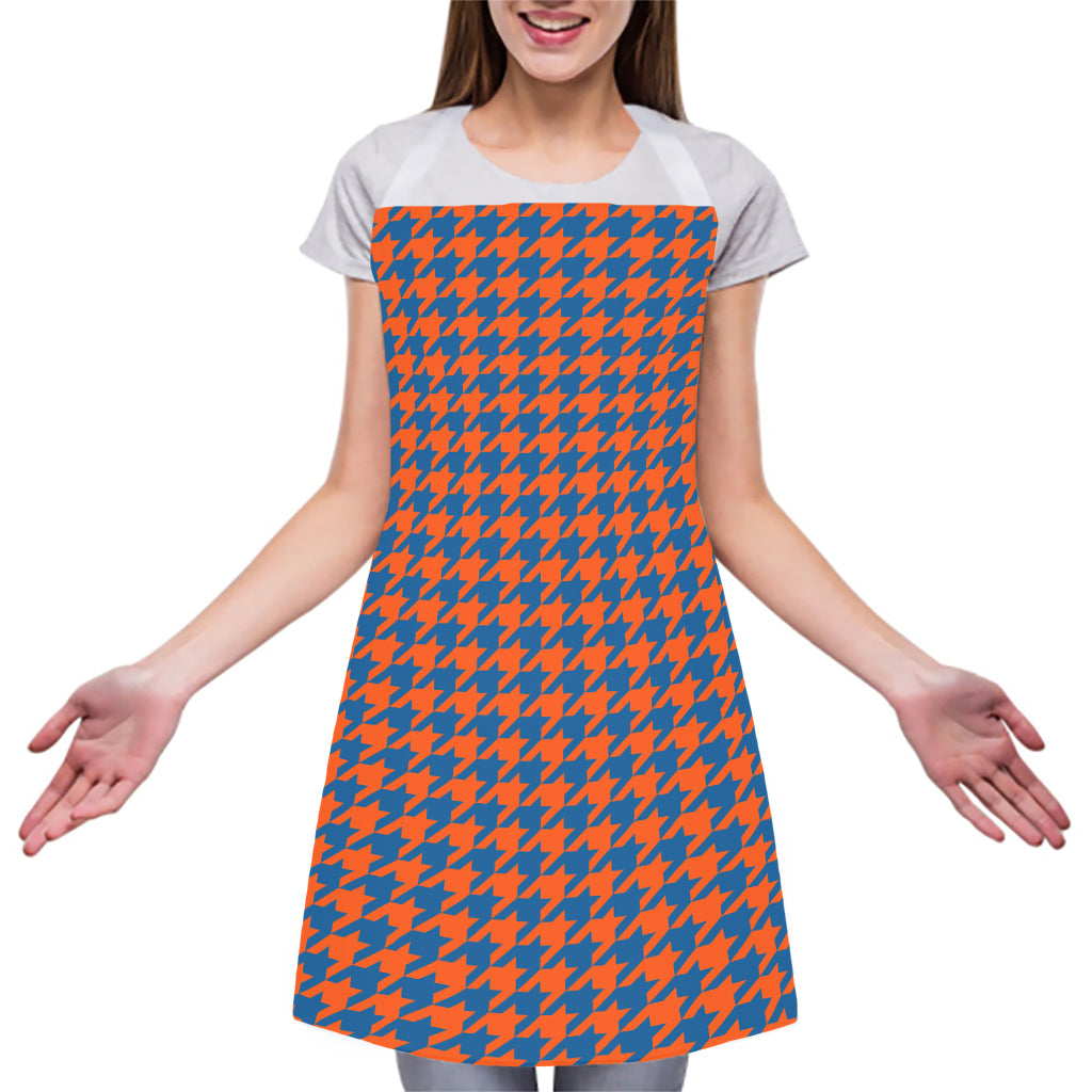 Orange And Blue Houndstooth Print Adjustable Apron