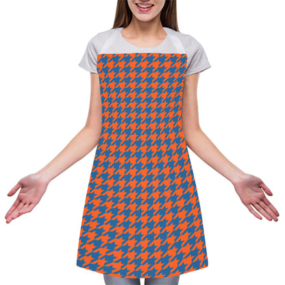 Orange And Blue Houndstooth Print Adjustable Apron