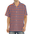 Orange And Blue Houndstooth Print Aloha Shirt