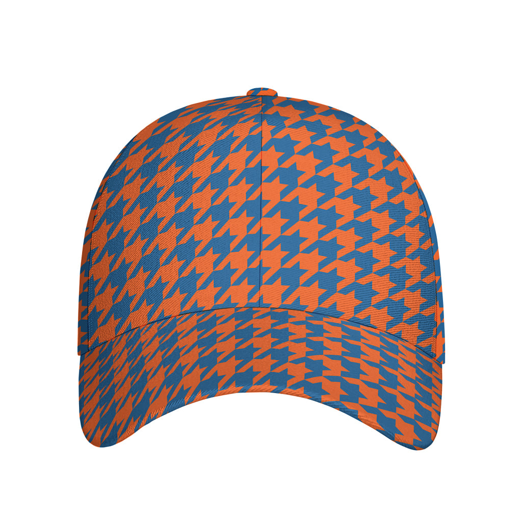 Orange And Blue Houndstooth Print Baseball Cap