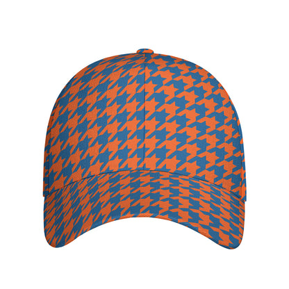 Orange And Blue Houndstooth Print Baseball Cap
