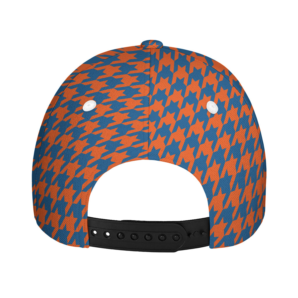 Orange And Blue Houndstooth Print Baseball Cap