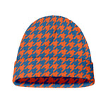 Orange And Blue Houndstooth Print Beanie