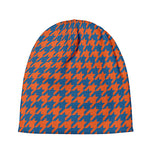 Orange And Blue Houndstooth Print Beanie