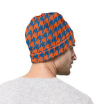 Orange And Blue Houndstooth Print Beanie