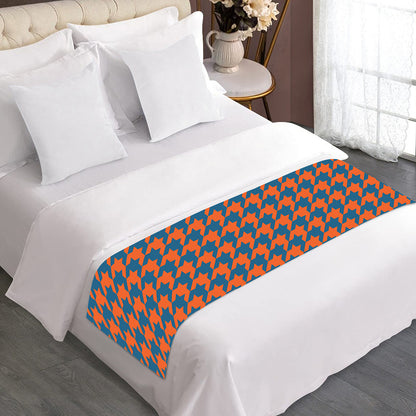Orange And Blue Houndstooth Print Bed Runner