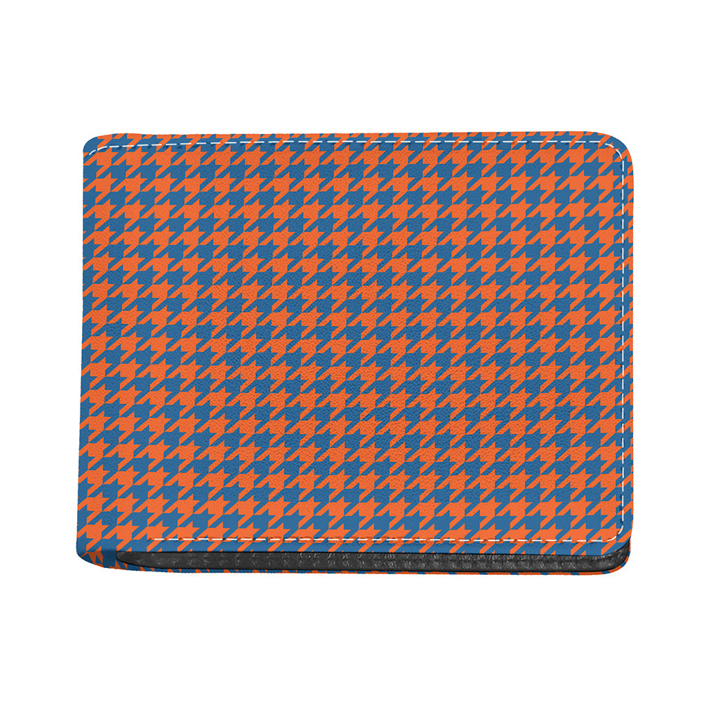 Orange And Blue Houndstooth Print Bifold Wallet