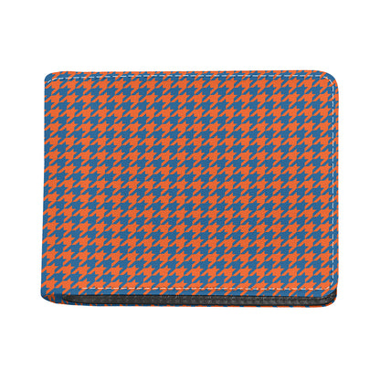 Orange And Blue Houndstooth Print Bifold Wallet