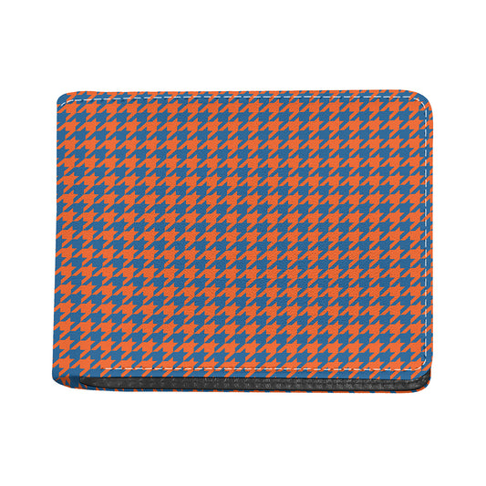 Orange And Blue Houndstooth Print Bifold Wallet