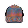 Orange And Blue Houndstooth Print Black Mesh Trucker Hat