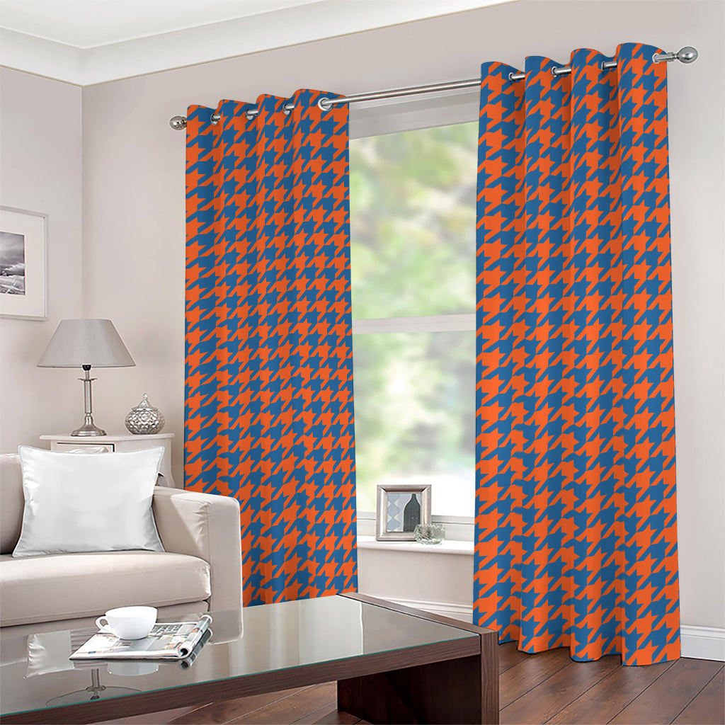 Orange And Blue Houndstooth Print Blackout Grommet Curtains