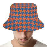 Orange And Blue Houndstooth Print Bucket Hat