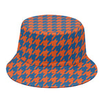 Orange And Blue Houndstooth Print Bucket Hat