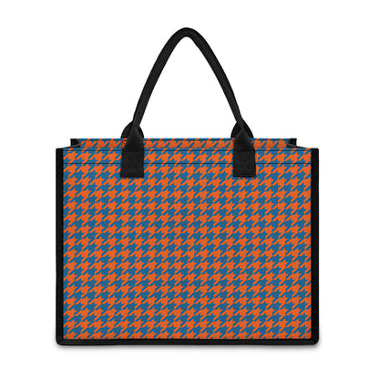 Orange And Blue Houndstooth Print Canvas Tote Bag
