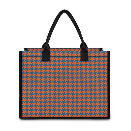 Orange And Blue Houndstooth Print Canvas Tote Bag