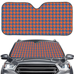 Orange And Blue Houndstooth Print Car Windshield Sun Shade