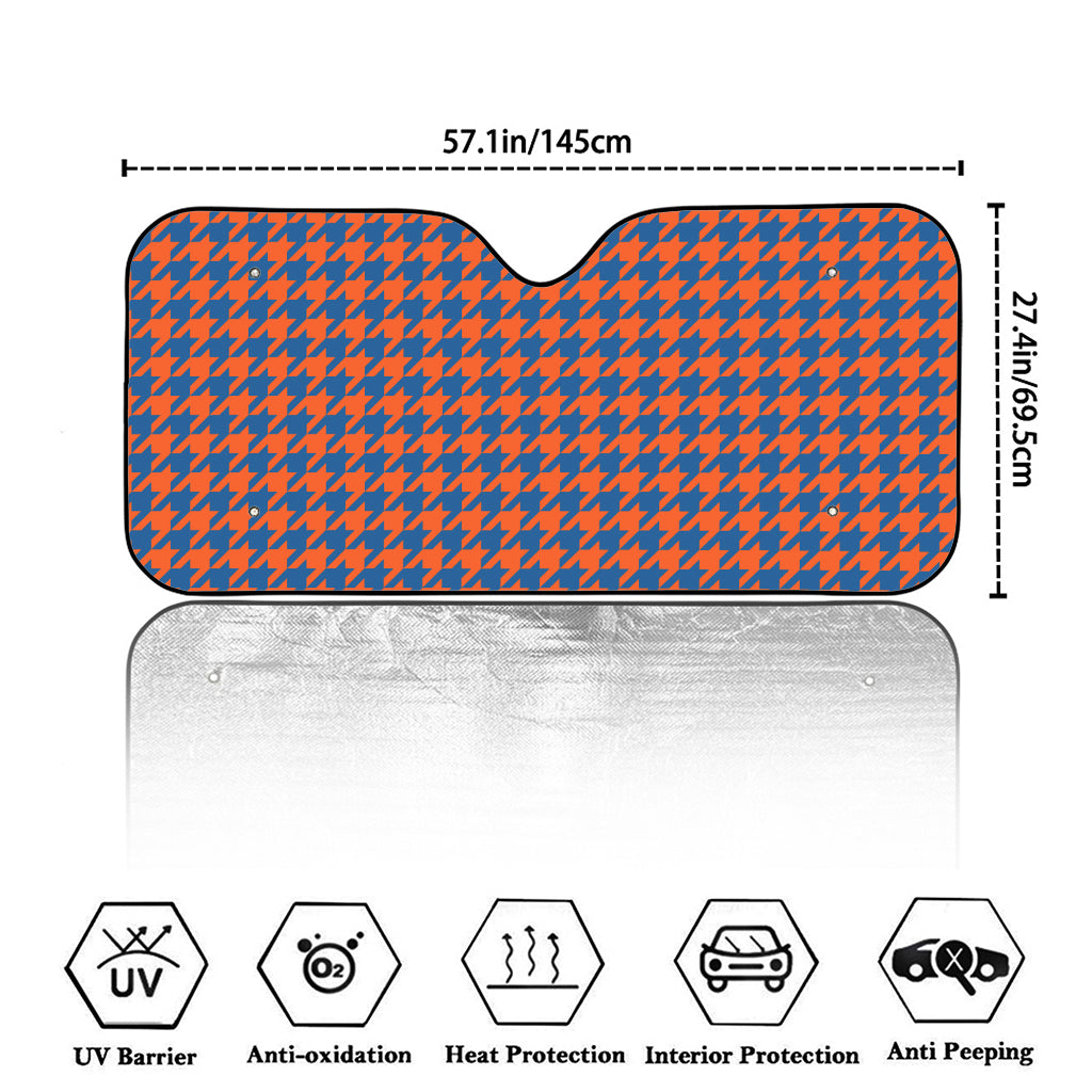 Orange And Blue Houndstooth Print Car Windshield Sun Shade