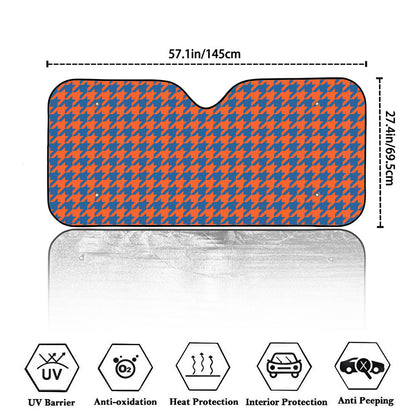 Orange And Blue Houndstooth Print Car Windshield Sun Shade